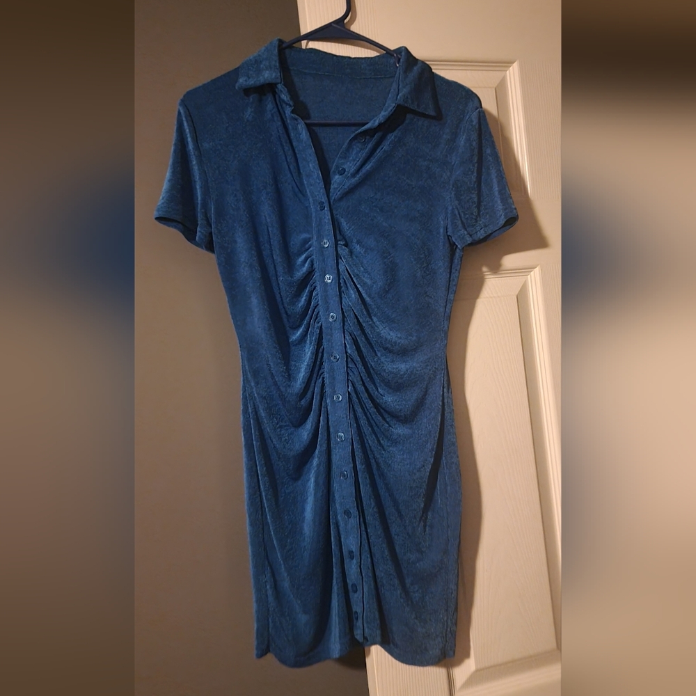 Blue Button-Up Dress